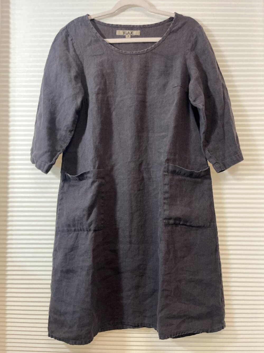 FLAX Linen Slouch Pocket Dress Brown Size P